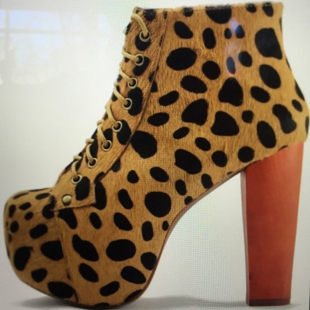 JEFFREY CAMPBELL "LITA" LEATHER CHEETAH HAIR CALF HAVANA SZ. 8M NWB!! NEVER WORN